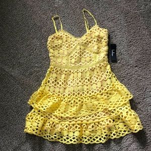 New with tags Lulus yellow crochet mini dress